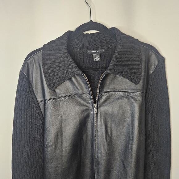 Leather Sweather Jacket By Maurice Sasson Large Vtg Black Sweater Coat - Picture 3 of 7